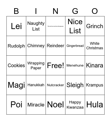 Happy Holidays Bingo Card