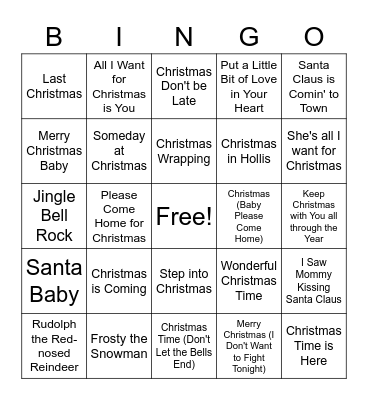 Christmas Song BINGO Card