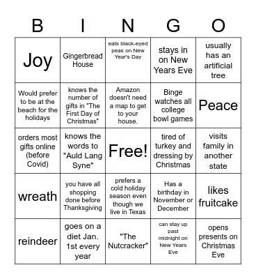 PT/OL Crew Winter Holidays Bingo Card