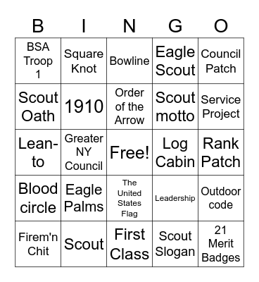 Boy Scout Bingo Card