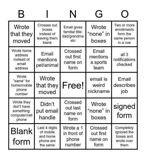 PSA Bingo Card