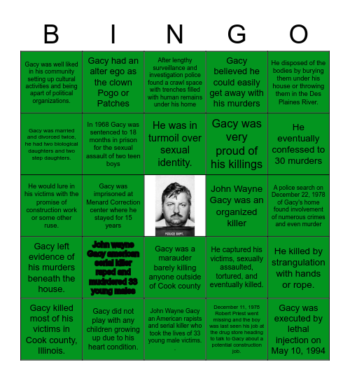 John Wayne Gacy Bingo Card