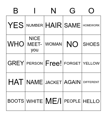 ASL Vocabulary Bingo 1.1 - 1.8 Bingo Card