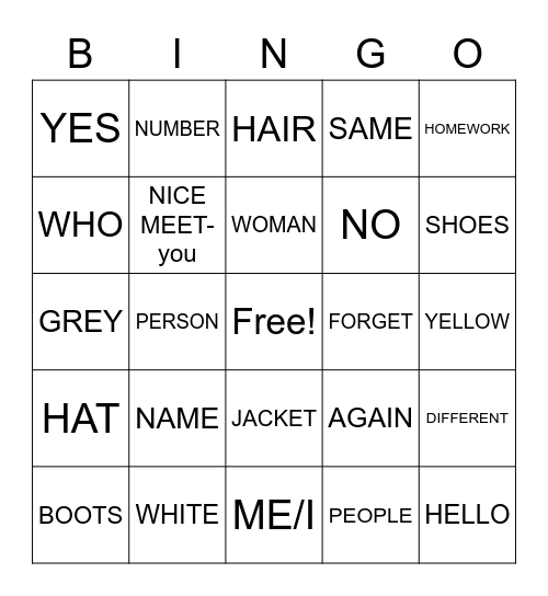 ASL Vocabulary Bingo 1.1 - 1.8 Bingo Card