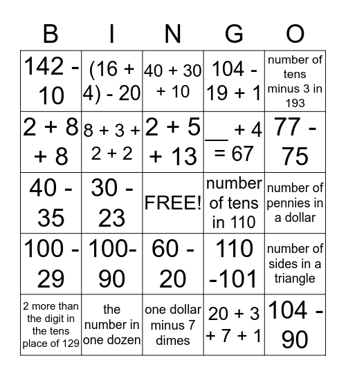 Grade 1- C Bingo Card