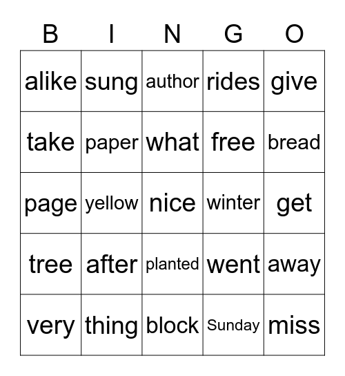 Lists 10-12 Bingo Card