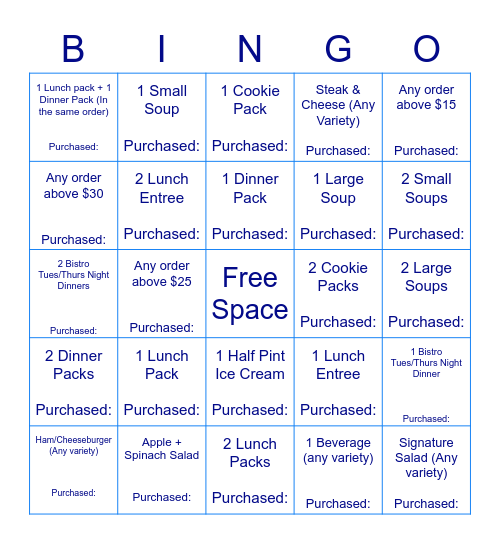 Woodside Bistro Bingo Card