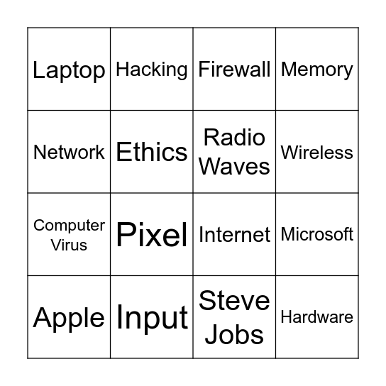 DIGITAL TECHNOLOGIES Bingo Card