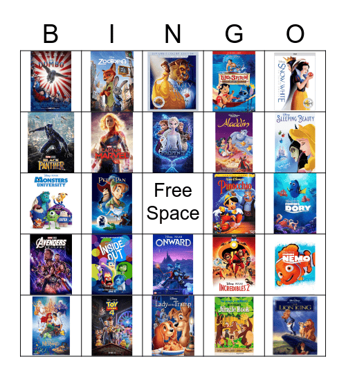 disney movies Bingo Card