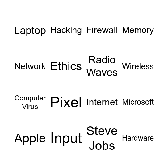 Digital Technologies Bingo Card