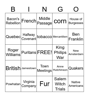 Unit 1 Review Bingo Card