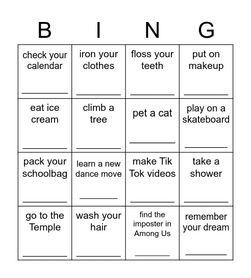 How often do you...? Bingo Card