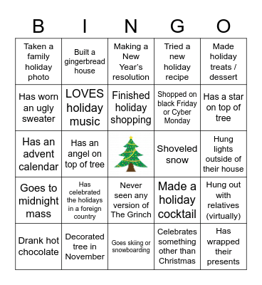 Partner Engagement Holiday Bingo 2020 Bingo Card