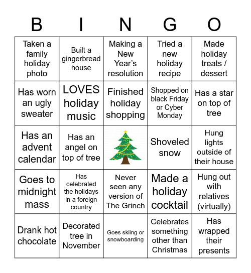 Partner Engagement Holiday Bingo 2020 Bingo Card