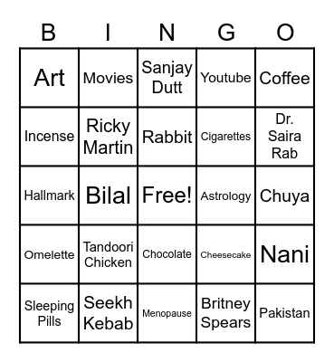 Ghazala's Birthday Bingo Card