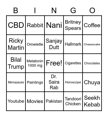 Ghazala's Birthday Bingo Card