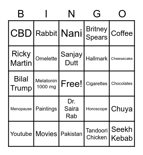 Ghazala's Birthday Bingo Card