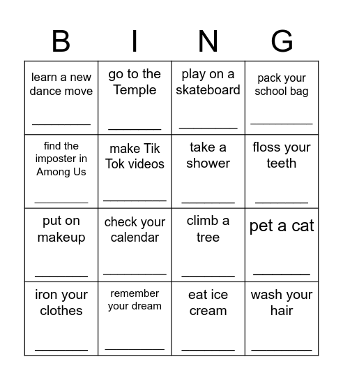 How often do you...? Bingo Card