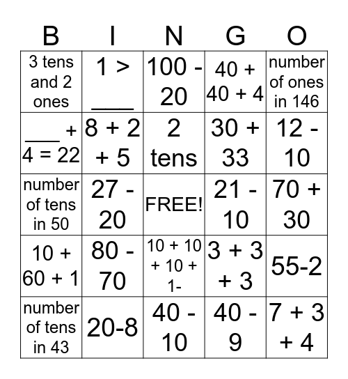 Grade 1- B Bingo Card