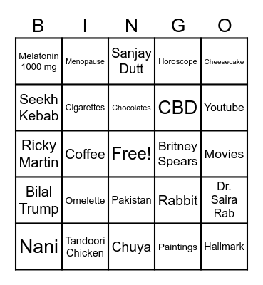 Ghazala's Birthday Bingo Card