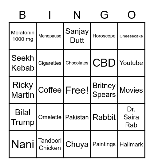 Ghazala's Birthday Bingo Card