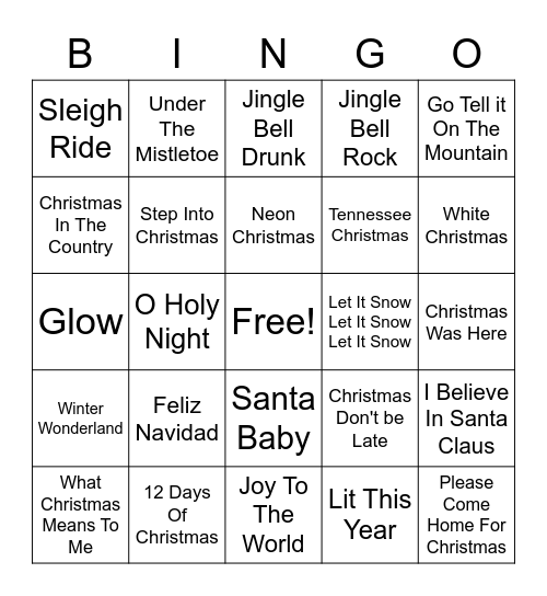 Country Christmas Bingo Card