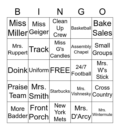 BCS Bingo Card