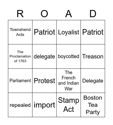 The Road to the Revolution Bingo Card