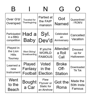 2020 World Famous Bingo Card