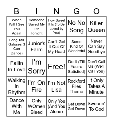 70's Hits A Bingo Card