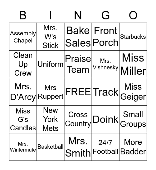 BCS Bingo Card