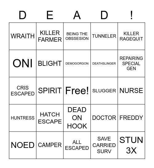 DBDINGO Bingo Card