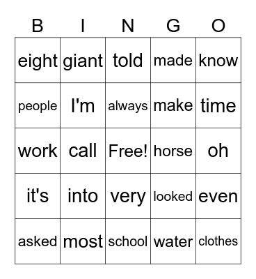 Reading Skills Improvement Club Bingo Card