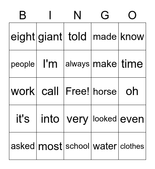 Reading Skills Improvement Club Bingo Card