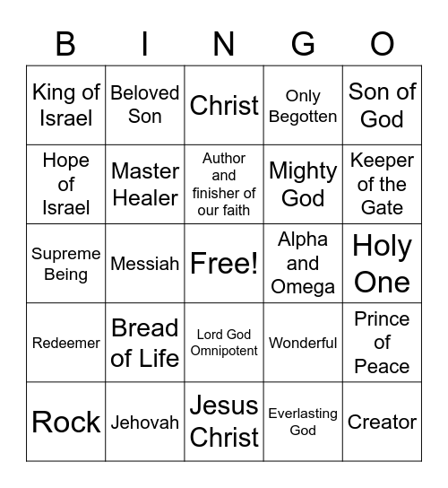 More Names of Jesus Christ Bingo Card