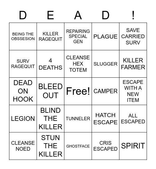 DBDINGO Bingo Card