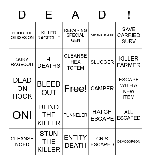 DBDINGO Bingo Card