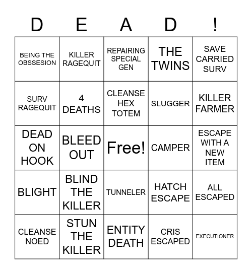 DBDINGO Bingo Card