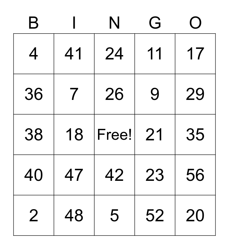 Prix de présence Bingo Card