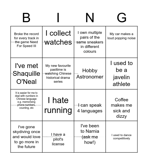 TSG-CGG Bingo Card