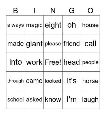 Reading Bingo Card