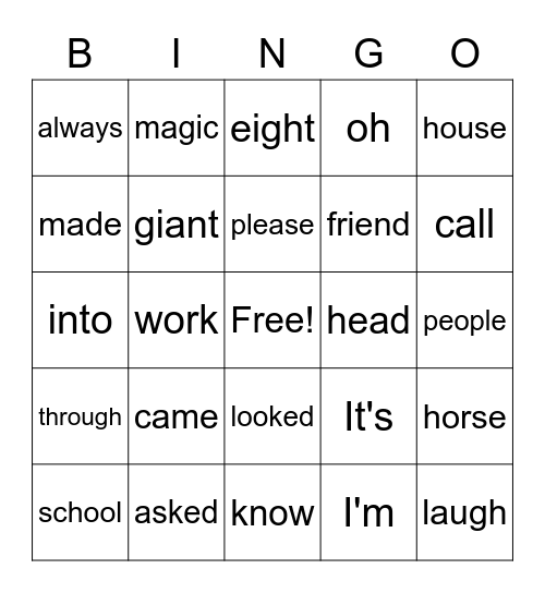 Reading Bingo Card