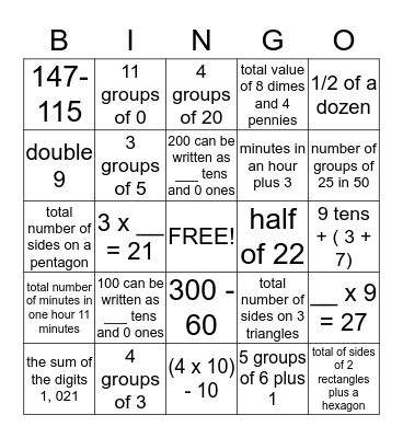 Grade 1 - D Bingo Card