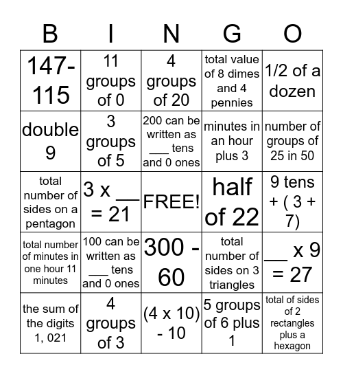 Grade 1 - D Bingo Card