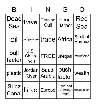 Middle East Review Bingo Card