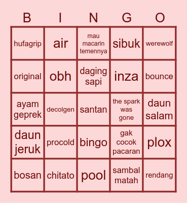 weiwei's Bingo Card