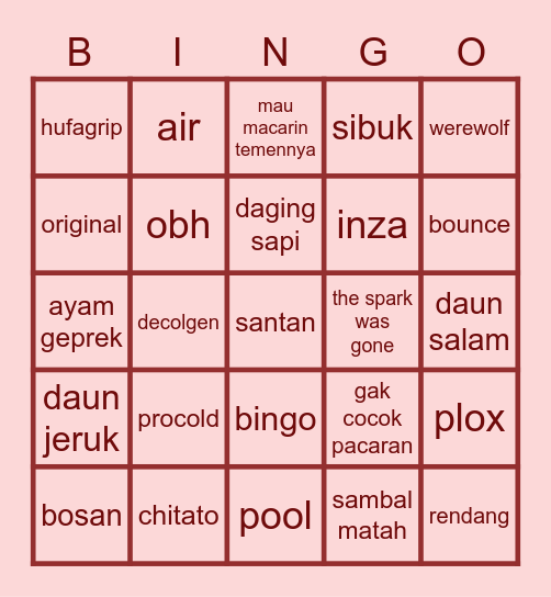 weiwei's Bingo Card