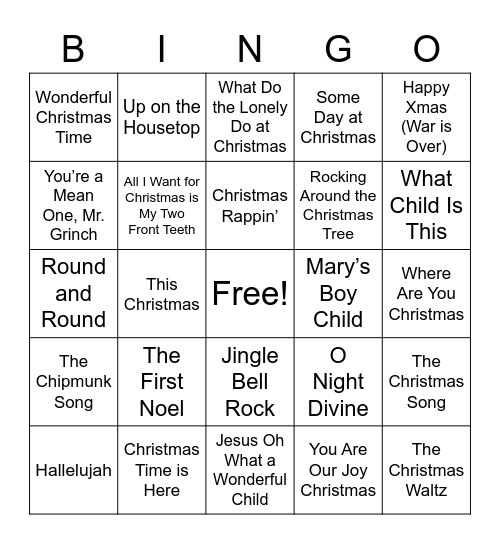 UPCAG Christmas Singo Bingo Card