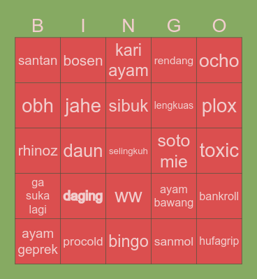 Joy Joy Joy Bingo Card