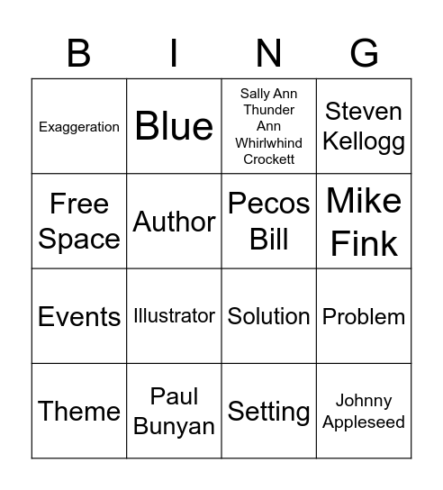 Tall Tales Bingo Card